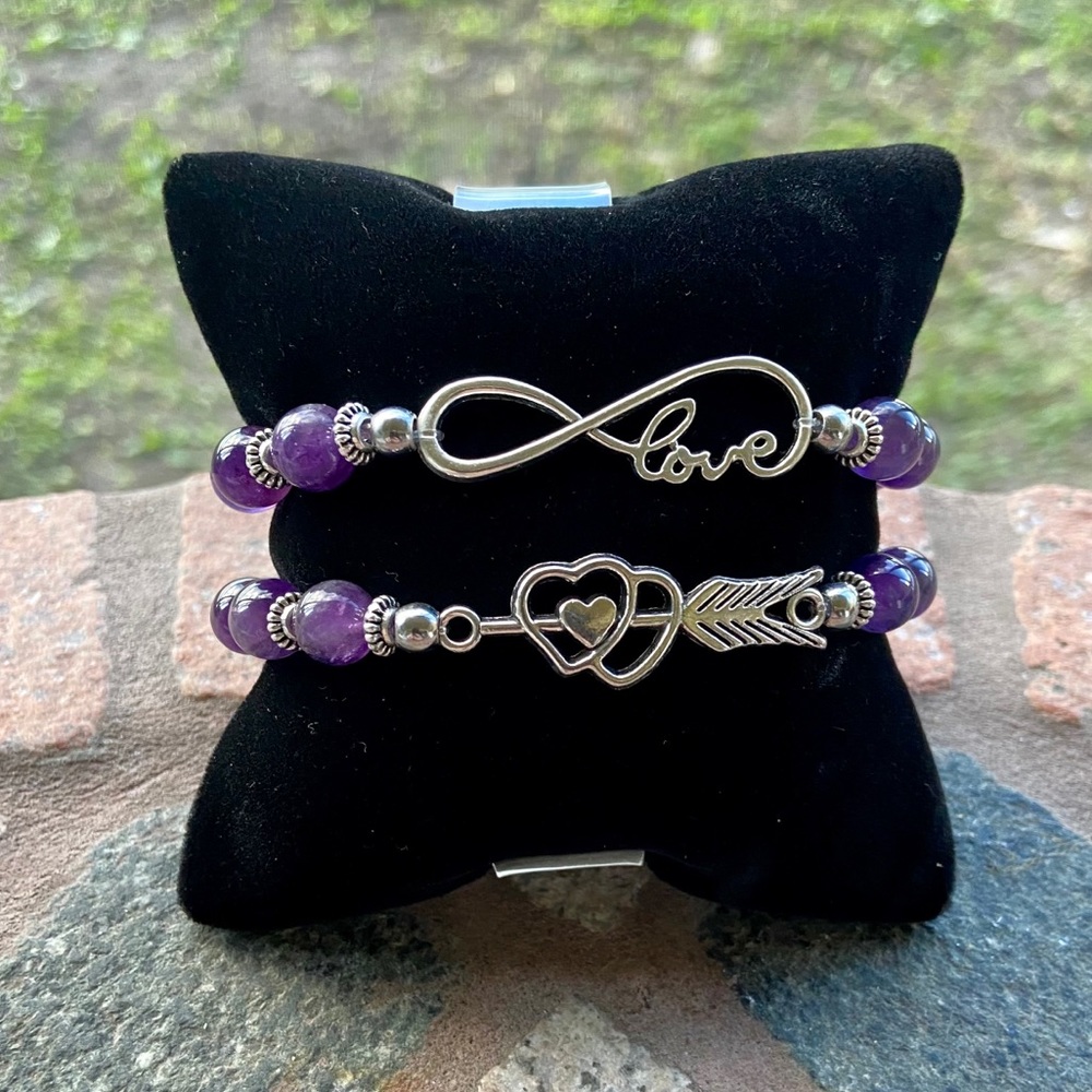 Amethyst heart arrow & infinity love set bracelets - Picture 4 of 10